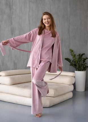 Велюровий костюмчик-трійка😍 домашній одяг, піжама жіноча