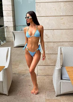 Купальник женский голубой с золотыми вставками