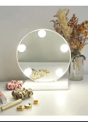 Сенсорное круглое зеркало для макияжа с подсветкой 5led/ светодиодное косметическое зеркало на подставке1 фото