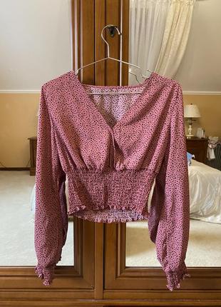 Темно розовая шифоновая блуза с принтом на резинке фирмы sheen4 фото