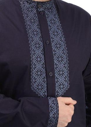 Чоловіча котонова сорочка з вишивкою  (темно-синій), розміри 44,46,48,50,52,545 фото