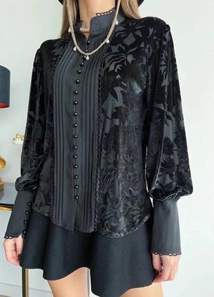 Очаровательная блуза, р.уни 42-46, трикотаж-стрейч и креп-шифон, черный7 фото