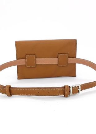 Женская поясная сумочка-карман из натуральной кожи "клевер" (коричневый)5 фото