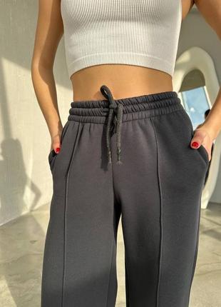 Трендовые премиум женские брюки палаццо с начесом оверсайз с завышенной талией широкие качественные4 фото
