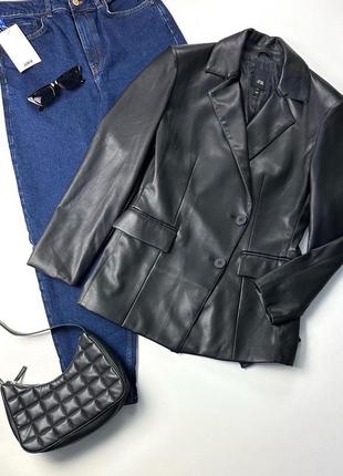 Черный классический кожаный пиджак1 фото