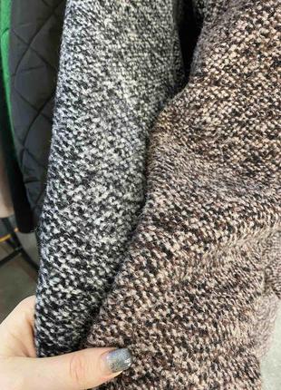 Женское демисезонное пальто меланж комбинированное с английским воротником финского песца, в сером и кофейном цвете, длина 80 см, размеры 42-566 фото