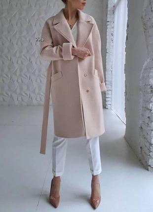 Жіноче кашемірове пальто на підкладці з поясом6 фото