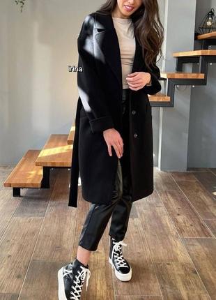 Жіноче кашемірове пальто на підкладці з поясом9 фото