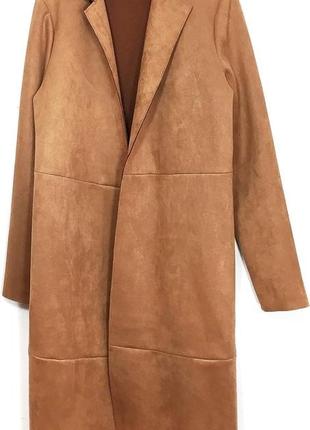 Zara бежевое классическое замшевое пальто l1 фото