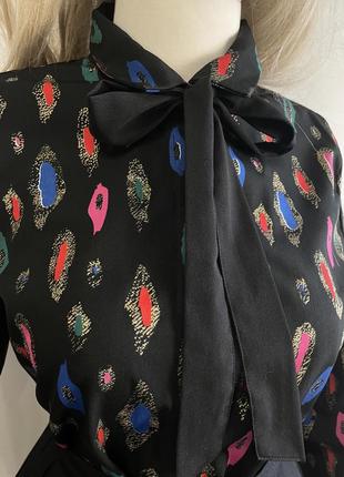 Винтажная красивая блуза рубашка кофта в интересный акцентный принт абстракция на из завязках галстук2 фото