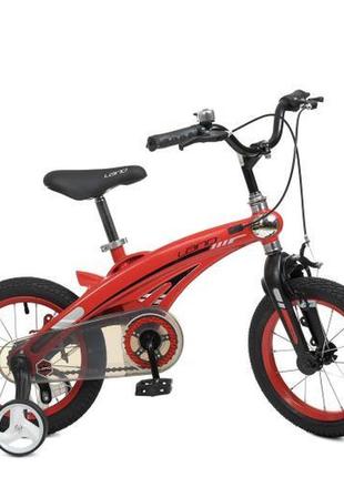 Детский велосипед lanq 16 д магниевая рама, звоночек, доп колеса