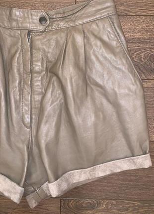 Стильные бежевые кофейные мокко винтажные кожаные юбка шорты с подворотом. 100% натуральная кожа м3 фото