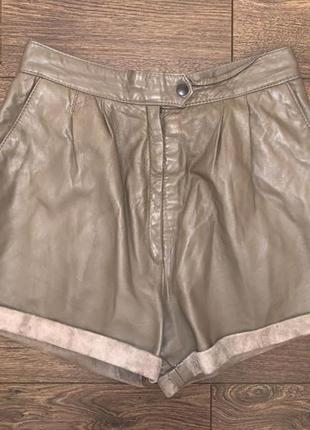 Стильные бежевые кофейные мокко винтажные кожаные юбка шорты с подворотом. 100% натуральная кожа м1 фото