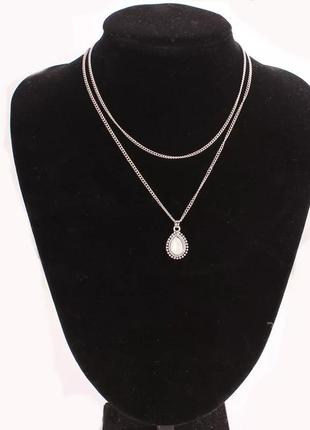 Многоярусное колье под серебро цепочка чокер ожерелье винтаж подвеска кулон2 фото