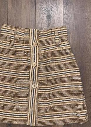 Стильная хлопковая юбка в полоску на пуговицах с завышенной талией zara, 44,s.3 фото