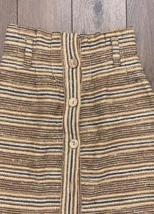 Стильная хлопковая юбка в полоску на пуговицах с завышенной талией zara, 44,s.