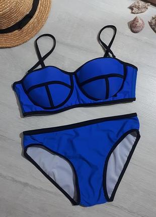 Стильный купальник с пуш-ап. купальник с высокими трусиками/купальник цвета ультрамарин