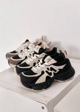 Чорно-бежеві  кросівки з еко-шкіри та еко-замші3 фото