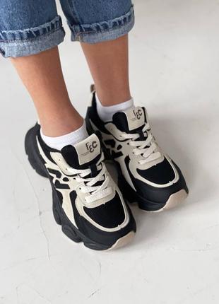 Чорно-бежеві  кросівки з еко-шкіри та еко-замші10 фото