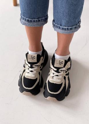 Чорно-бежеві  кросівки з еко-шкіри та еко-замші9 фото