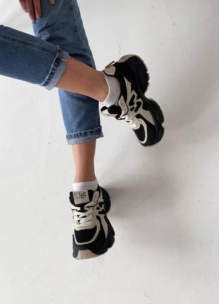 Чорно-бежеві  кросівки з еко-шкіри та еко-замші6 фото