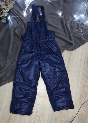 Зимовий напівкомбінезон, теплий водонепроникний комбінезон, зимові тнплі водонепроникні штани на дівчинку 4-5 років