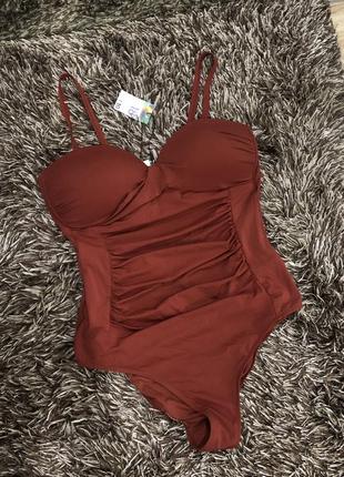 Бордовый сдельный купальник primark