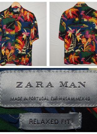 Гавайская рубашка из вискозы в пальмы zara (made in portugal)