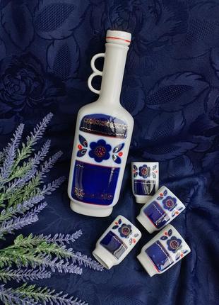 Городница! 🍇♥️🍒 винтаж ликерный штоф кобальт с бокалами позолота ссср советский городницкий графин