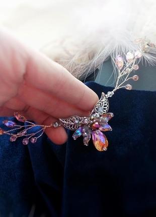 Эльфийская диадема тиара корона розовый персиковый ав обруч налобный аксессуар...