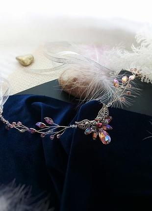 Эльфийская диадема тиара корона розовый персиковый ав обруч налобный аксессуар...