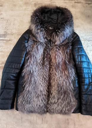 Шеіряна зимова куртка з члрнобуркою, розмір l -xl2 фото