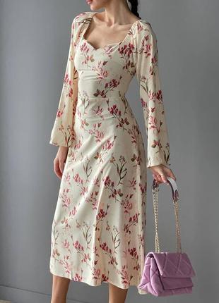 Нежное платье миди с цветочным принтом, с длинными рукавами, софт, большой, размер, plus size, утонченная, батал5 фото