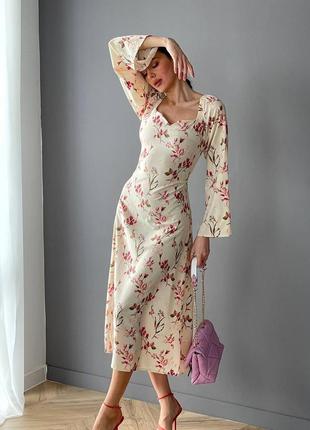 Нежное платье миди с цветочным принтом, с длинными рукавами, софт, большой, размер, plus size, утонченная, батал4 фото
