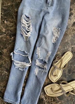 Рваные джинсы высокая посадка2 фото