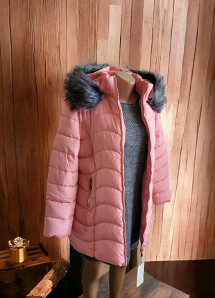 Новая куртка удлиненная розовая с капюшоном, пуховик пудровый, пальто, парка