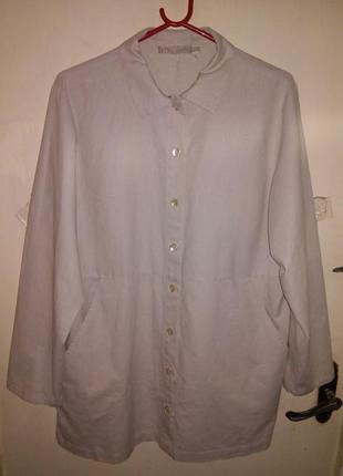 Лляна-55%,подовжена блузка-сорочка-трапеція,легкий піджак,з кишенями,бохо,великий розмір