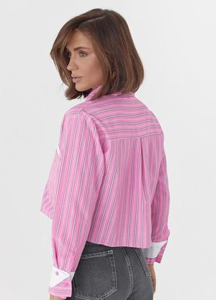 Укороченная рубашка в полоску с двумя карманами - розовый цвет, m (есть размеры)2 фото