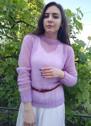 Вязаный свитер из мохера кидмохера паутинка облачко лёгкий ручная работа💜3 фото