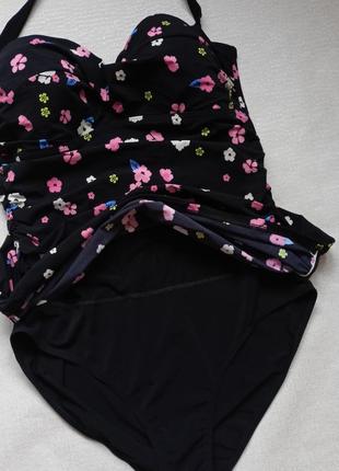 Сдельный черный купальник в цветочек танкини,слитный цельный купальник3 фото