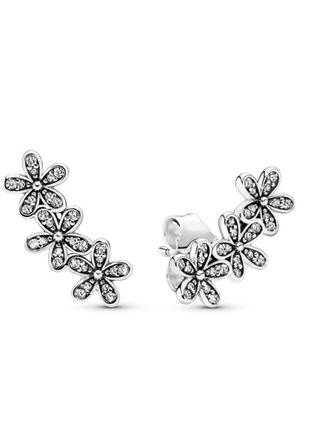 Серьги шарики пусеты серебро пандора pandora silver s925 ale с биркой и пломбой 925 проба серебряные ромашки ромашка