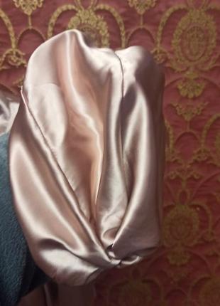Комплект рожевий атласний халат з чалмою тьюрбаном на голову колір пильна роза7 фото