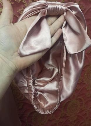 Комплект рожевий атласний халат з чалмою тьюрбаном на голову колір пильна роза6 фото