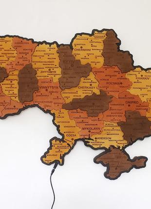 Карта україни мала 3d об'ємна англійською з синьою підсвіткою (220в) (+ коробка) 55*38.5 см гранд презент1 фото