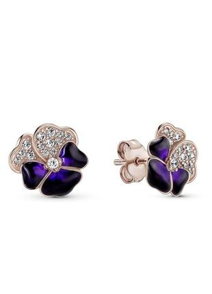 Серьги шарики пусеты серебро пандора pandora silver s925 ale с биркой и пломбой сплав с позолотой 14к пурпурная фиалка