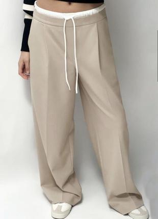 Широкие брюки палаццо с двойным поясом. брюки штаны р-ры 42-525 фото