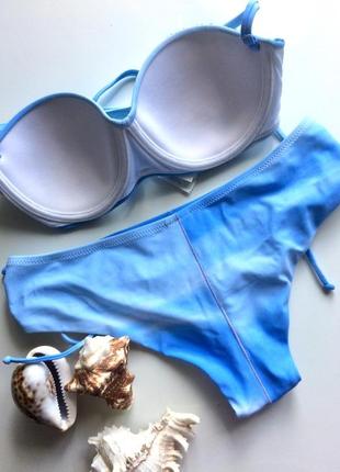 Качественный итальянский купальник с плотными чашками 75b голубой с паетками3 фото