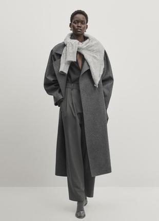 Massimo dutti пальто миди серый шерсть новый оригинал