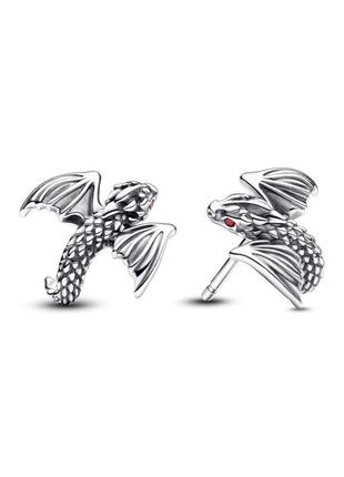 Серебряные серьги пандора 292970c01 пусеты сережки выгнутые драконы дракон дракончики кристалл игры престолов серебро проба 925 новый с биркой pandora