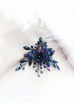 Аметистовий вечір шпилька прикраса для волосся чорний фіолетовий бузковий кришталь зачіску подарунок1 фото